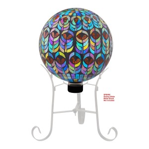 12" MESMERIZING MOSAIC GAZING GLOBE WITH PEACOCK FEATHER PATTERN 