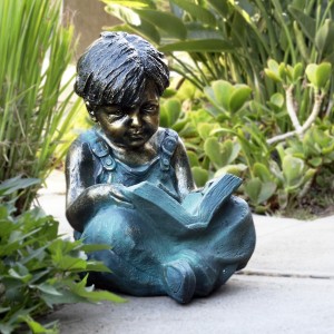 19" TALL BOY SITTING DOWN READING BOOK STATUE 