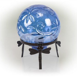 PEARLIZED BLUE GLASS LED GAZING GLOBE WITH STAND