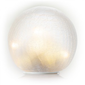 Alpine Corporation 7" Diameter Indoor/Outdoor White Glass Gazing Globe Yard Decoration with LED Lights, White