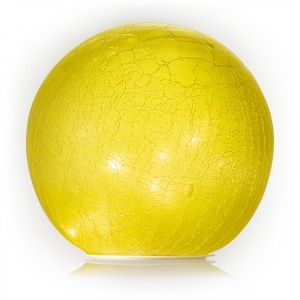 Alpine Corporation 7" Diameter Indoor/Outdoor Textured Glass Gazing Globe with LED Lights Yard Decoration, Yellow