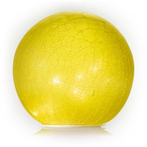 YELLOW TEXTURED GLASS GAZING GLOBE WITH LED LIGHTS