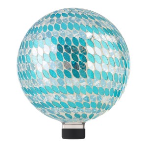 Alpine Corporation 10" Diameter Indoor/Outdoor Glass Mosaic Pattern Gazing Globe Yard Decoration, Blue