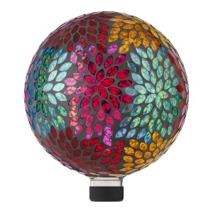 ALPINE CORPORATION 10" DIAMETER INDOOR/OUTDOOR GLASS LEAF PATTERN GAZING GLOBE YARD DECORATION, MULTICOLOR 