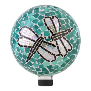ALPINE CORPORATION INDOOR/OUTDOOR 10" DIAMETER DRAGONFLY DUO GAZING GLOBE YARD DECORATION, MULTICOLOR