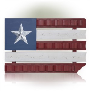 Alpine Corporation 16" Tall Indoor/Outdoor Wood and Metal American Flag Wall Art Décor