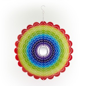 FLOWER SHAPE WIND SPINNER WITH CLEAR ROUND GLASS BALL 