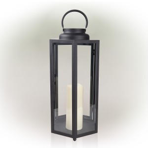 Black Hexagonal Candlelit Lantern with Warm White LEDs- Large