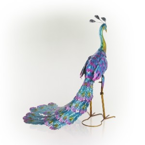 27" METALLIC PEACOCK OUTDOOR DÉCOR WITH GLOSSY FINISH 