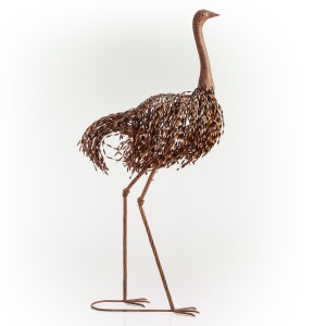Alpine Corporation 45" Tall Outdoor Metal Peaking Ostrich Standing Yard Statue Decoration