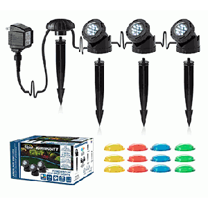 Set of 3 Pond & Landscape LED Light with Photocell & Transformer