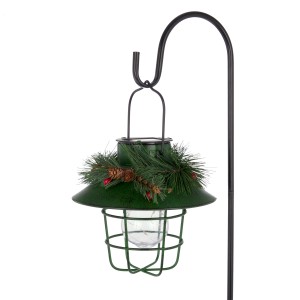 Solar Green Metal Lantern with 9 Warm White LEDs and Hook