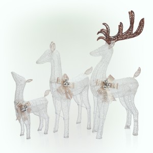 Alpine Corporation White Mesh Holiday Decor Reindeer Family with LED Lights