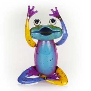 Alpine Corporation Colorful Metal Frog Garden Decoration Figurine, 7"L x 4"W x 11"H