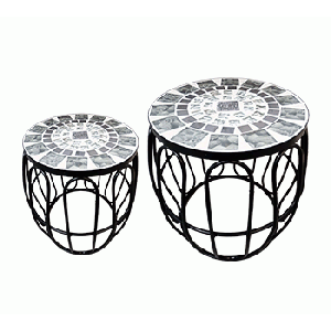 ALPINE CORPORATION INDOOR/OUTDOOR METAL AND MOSAIC TILE PLANTER STANDS, GRAY/BLACK (SET OF 2)