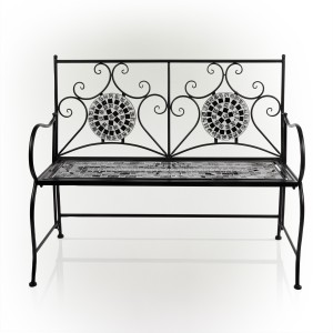 Black and Gray Marbled Glass Mosaic Garden Bench