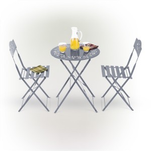 Alpine Corporation Indoor/Outdoor 3-Piece Bistro Set Folding Table and Chairs Patio Seating, Gray 