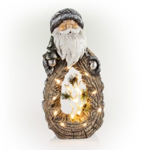 Santa Statue with Carved Wood Look and LED Lights