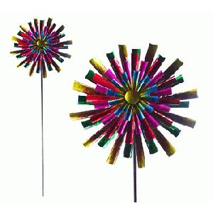 ALPINE CORPORATION 81" TALL OUTDOOR COLORFUL FLOWER WIND SPINNER STAKE YARD DECORATION, MULTICOLOR