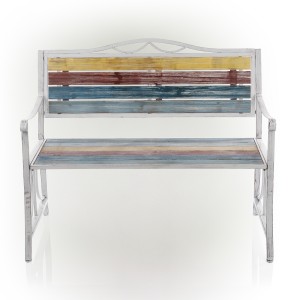 Multicolor Weathered Wood and Metal Garden Bench 