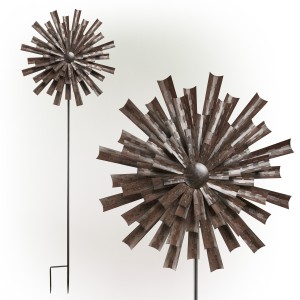 Alpine Corporation 81" Tall Outdoor Kinetic Flower Wind Spinner Stake Yard Decoration, Bronze
