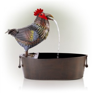 Rustic Metal Rooster with Moving Beak Fountain