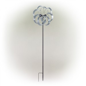 GALVANIZED FLORAL WIND SPINNER GARDEN STAKE 