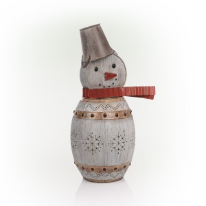 30" Metallic Barrelled Snowman Décor with Warm White LED Lights