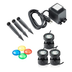 Power Beam 20W 3-Set Pond Lights w/ Stakes Lenses & Transformer