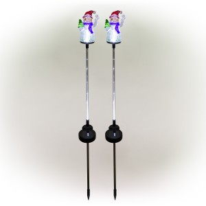 Solar Snowman Garden Stake w/ Fiber Optic Lights- Set of 2