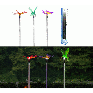 ALPINE CORPORATION 33" TALL BUTTERFLY, HUMMINGBIRD, DRAGONFLY SOLAR FIBER OPTIC LED PATHWAY LIGHT GARDEN STAKES 