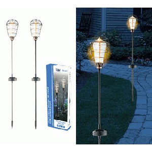 Alpine Corporation 34" Tall Outdoor Solar Powered Edison Bulb Garden LED Stake - Set of 2