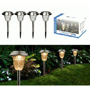 ALPINE CORPORATION 17" TALL OUTDOOR SOLAR POWERED PATHWAY LED LIGHT STAKES, SILVER (SET OF 4)