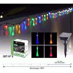 ALPINE CORPORATION 228" 19' LONG SOLAR POWERED MULTI-COLOR DUAL FUNCTION TEARDROP STRING LIGHTS (SET OF 2)