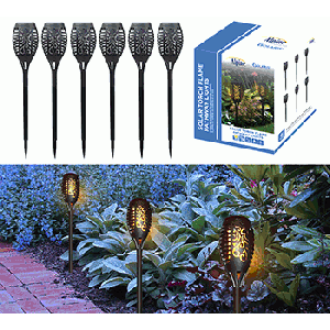 ALPINE CORPORATION 20" TALL OUTDOOR SOLAR POWERED PATHWAY LED TORCH LIGHT STAKES (SET OF 6)