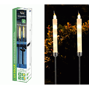 ALPINE CORPORATION 40"H SOLAR POWERED CANDLESTICK GARDEN STAKES WITH LED LIGHT - SET OF 2 