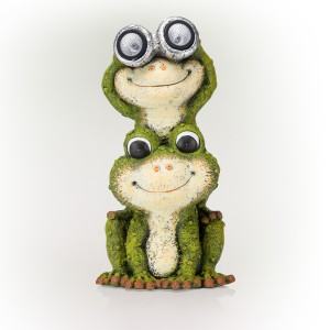 Alpine Corporation 19" Tall Outdoor Solar Powered Binocular Leap Frogs Yard Statue with LED Ligh