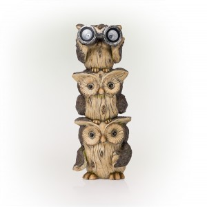 Alpine Corporation 25" Tall Outdoor Solar Powered Binocular Owls Yard Statue with LED Lights