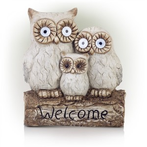 16" Solar Owl Family Welcome Statue