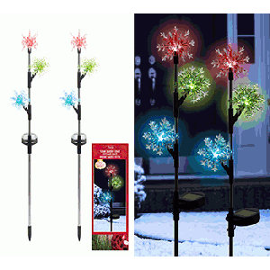 SOLAR 3-TIER SNOWFLAKE STAKES W/3 COOL WHITE LEDS - SET OF 2 