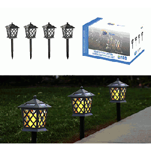 SOLAR BLACK LANTERN PATHWAY LED LIGHT - SET OF 4