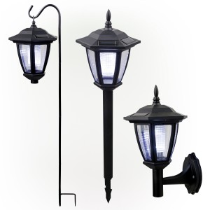 SOLAR BLACK 3 FUNCTION LIGHT- STAKE, WALL LIGHT OR HANGING 