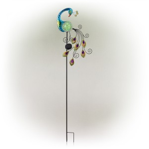 48" Solar Peacock with Color Changing LED Stake