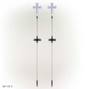 Alpine Corporation 34" Tall Outdoor Solar Powered Cross Pathway Light Stakes (Set of 2)