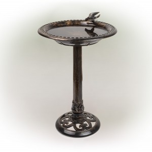 Alpine Corporation 27" Tall Outdoor Antique Style Bronze Birdbath Bowl with Bird Figurine