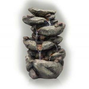 Alpine Corporation 14" Tall Indoor/Outdoor Tiering Rainforest Rock Waterfall Tabletop Fountain with LED Lights