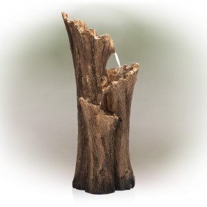 39" RUSTIC 3-TIER TREE BARK FOUNTAIN WITH LED LIGHTS 