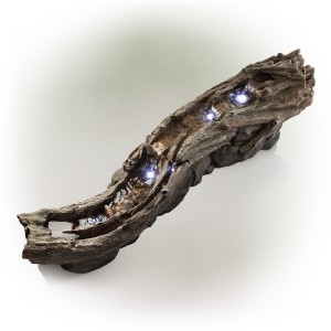 ALPINE CORPORATION 80" LONG INDOOR/OUTDOOR WOOD RIVER LOG FOUNTAIN WITH LED LIGHTS