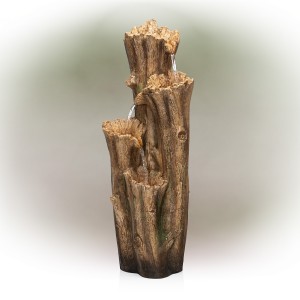4-TIER CASCADING TREE BARK FOUNTAIN WITH LED LIGHTS
