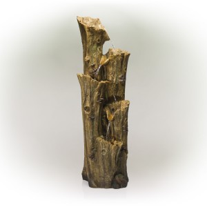 5-TIER CASCADING TREE BARK FOUNTAIN WITH LED LIGHTS